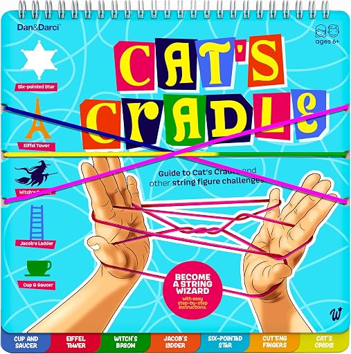Dan&Darci Cat's Cradle String Game Kit - Road Trip & Travel Activity for Kids Ages 8-12, Stocking Stuffer Gift with Rainbow String & Beginner Instruction Book