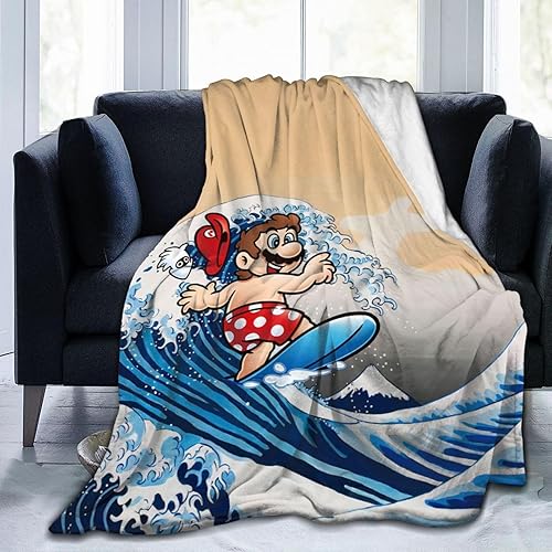 Miniatura 5 de Manta de jugador para niñas y niños, manta japonesa Kanagawa Greate Wave, Windsurf en ola oceánica, acogedora manta de franela ultra suave, manta de