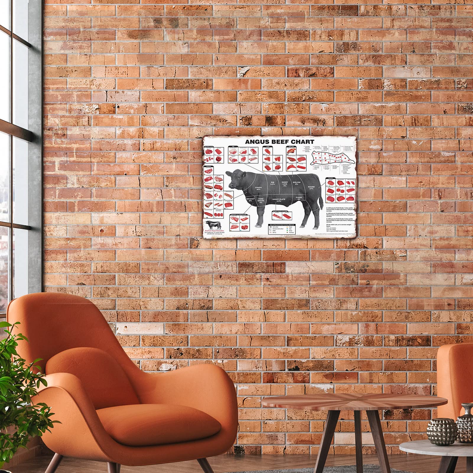 Targa In Metallo Vintage Angus Beef Butcher Guide - Poster Cucina 40x30 Cm