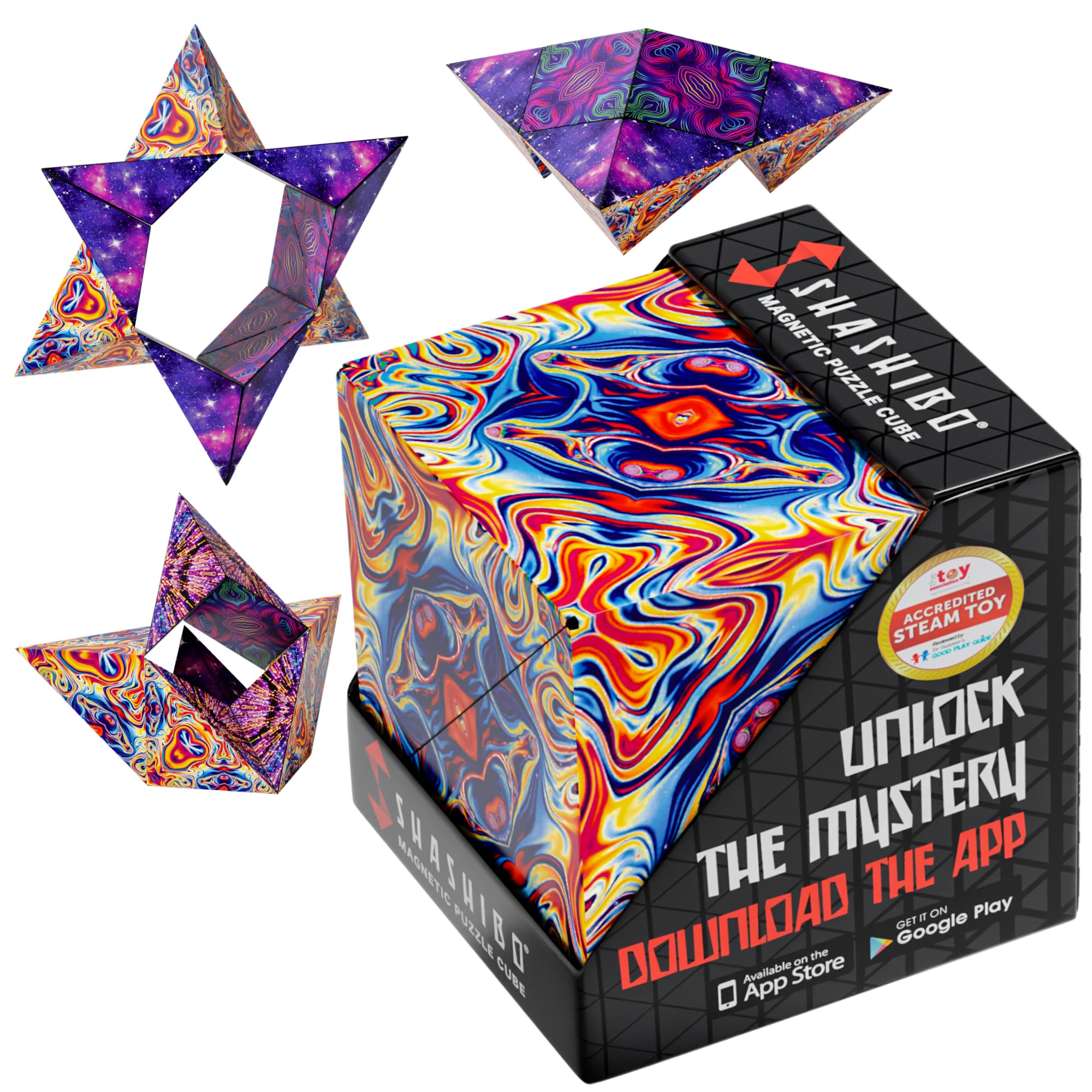 Shashibo Shape Shifting Box - Award-Winning Fidget Toy w/ 36 Rare Earth Magnets - Fidget Cube Transforms Into Over 70 Shapes, Sensory Toy Gift for Kids, Teens, and Adults (Spaced Out)Shashibo Shape Shifting Box - Award-Winning Fidget T…