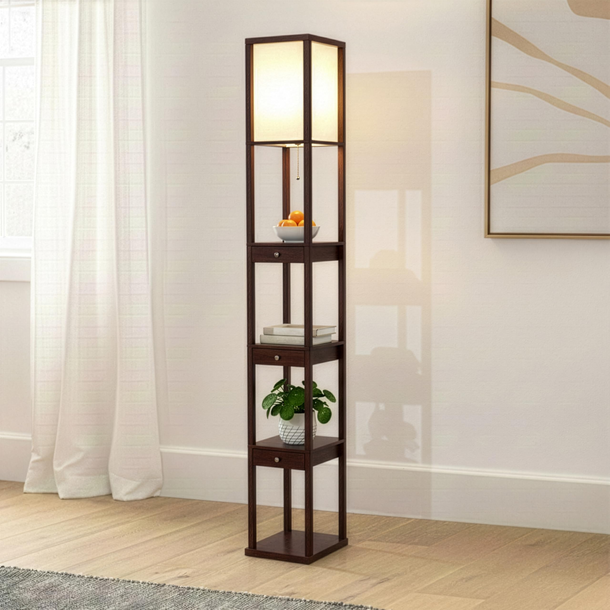 Brightech Maxwell Drawer Edition - Modern Shelf Floor Lamp with