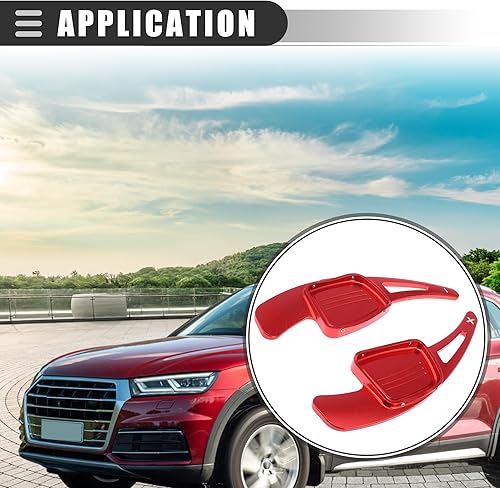 Miniatura 2 de Motoforti Cubierta de extensión de la palanca de cambios del volante, para Audi Q7 2017-2019, aleación de aluminio, rojo, 2 piezas