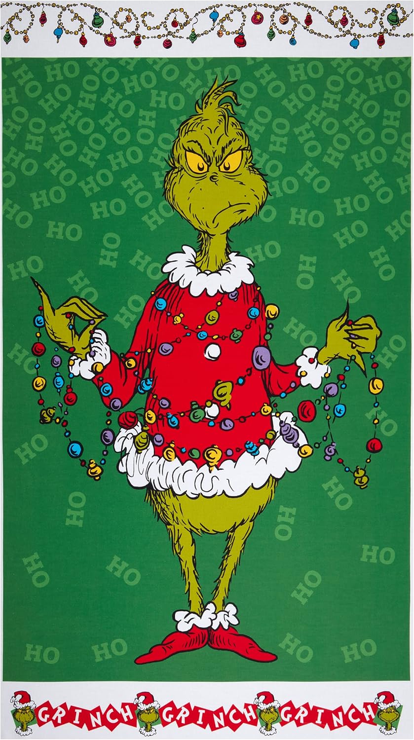 Robert Kaufman Dr. Seuss How The Grinch Stole Christmas 24x44 Inch Cotton Fabric Panel - Holiday Quilting Sewing Craft Fabric