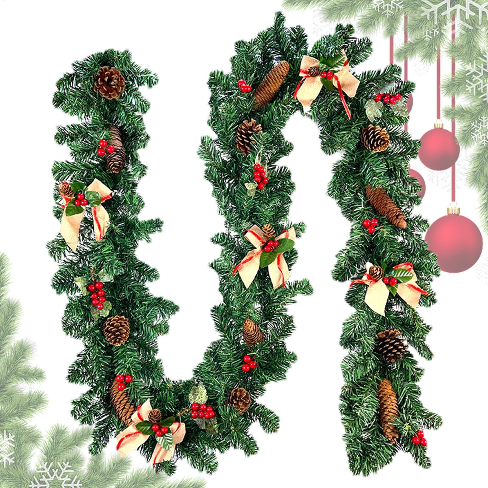 Guirlande de Noël avec Pommes de pin Déco Maison | 2,68 m Guirlande pour Noël avec baies et pommes de pin pour Table, Fenêtre, Porche, Patio, Jardin,