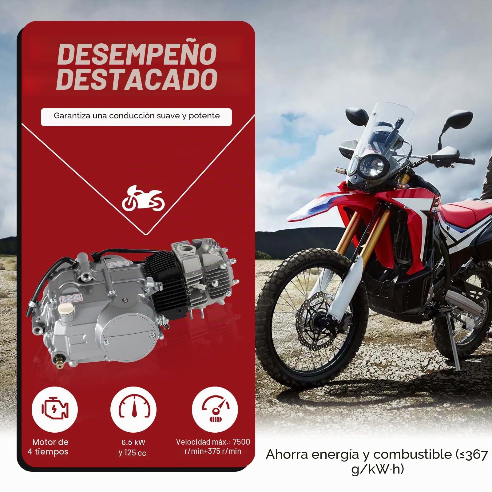 125 cc Motor de Moto de Motocross Pitbike Cross 4 tiempos Motor 4 velocidades Embrague manual Motores de Pitbike CDI Monocilíndrico 125 cc Kit de Moto de Motocross con Patada de Arranque Motor