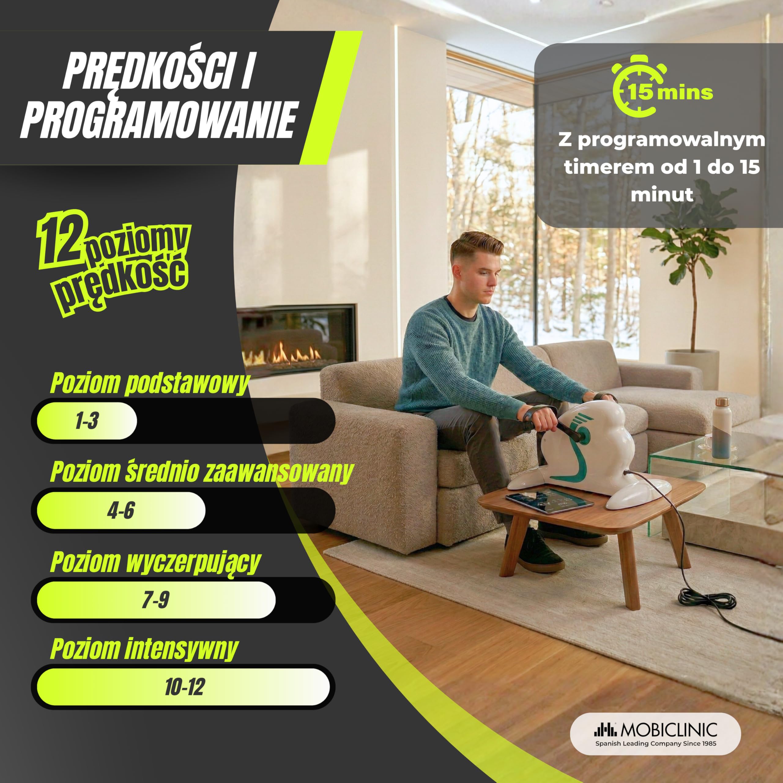Mobiclinic®,Mini Rowerek Rehabilitacyjny, 12 Poziomów Prędkości, Wspomaganie Pedałowania, Dwukierunkowy, Wyświetlacz Wielofunkcyjny, Timer, do Nóg i Rąk, Mini Rower, Pista