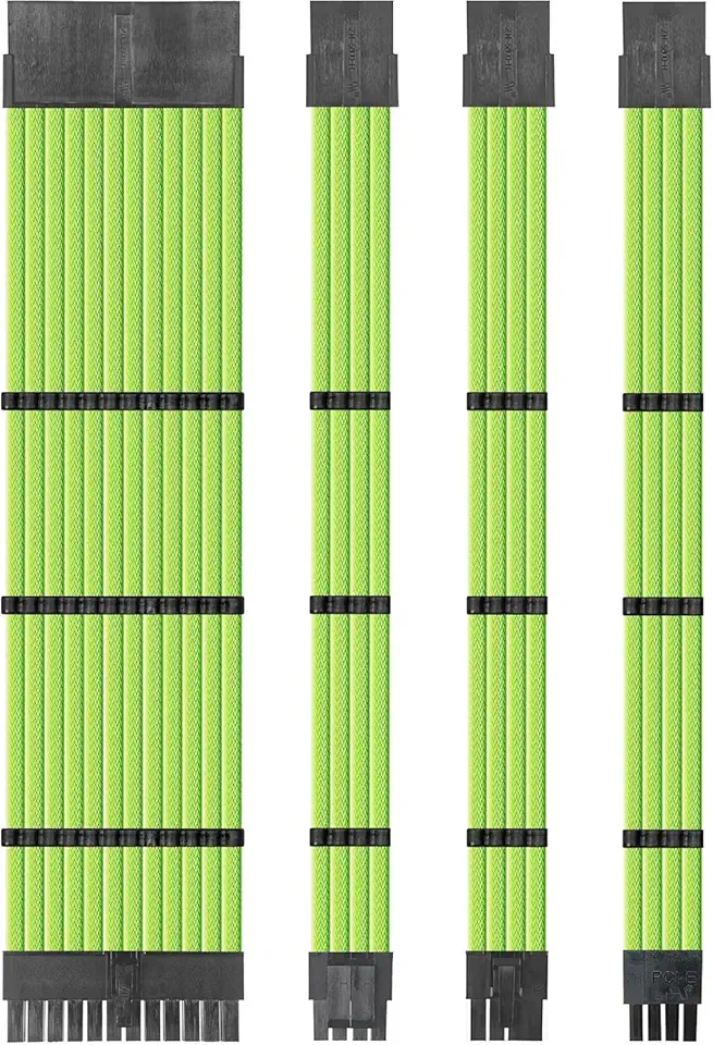 upHere Kit de extensão de cabo PSU cabo de manga personalizado fonte de alimentação extensão 18 AWG 24-PIN 4+4 pinos 6+2 pinos com pentes - verde (50 cm), SC503