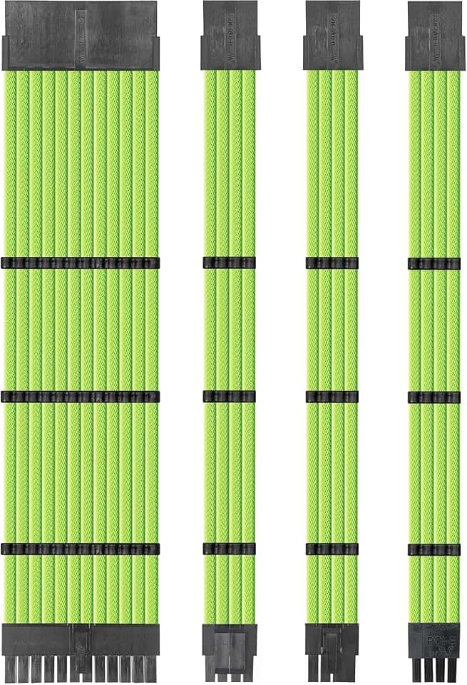 upHere Kit de extensão de cabo PSU cabo de manga personalizado fonte de alimentação extensão 18 AWG 24-PIN 4+4 pinos 6+2 pinos com pentes - verde (50 cm), SC503