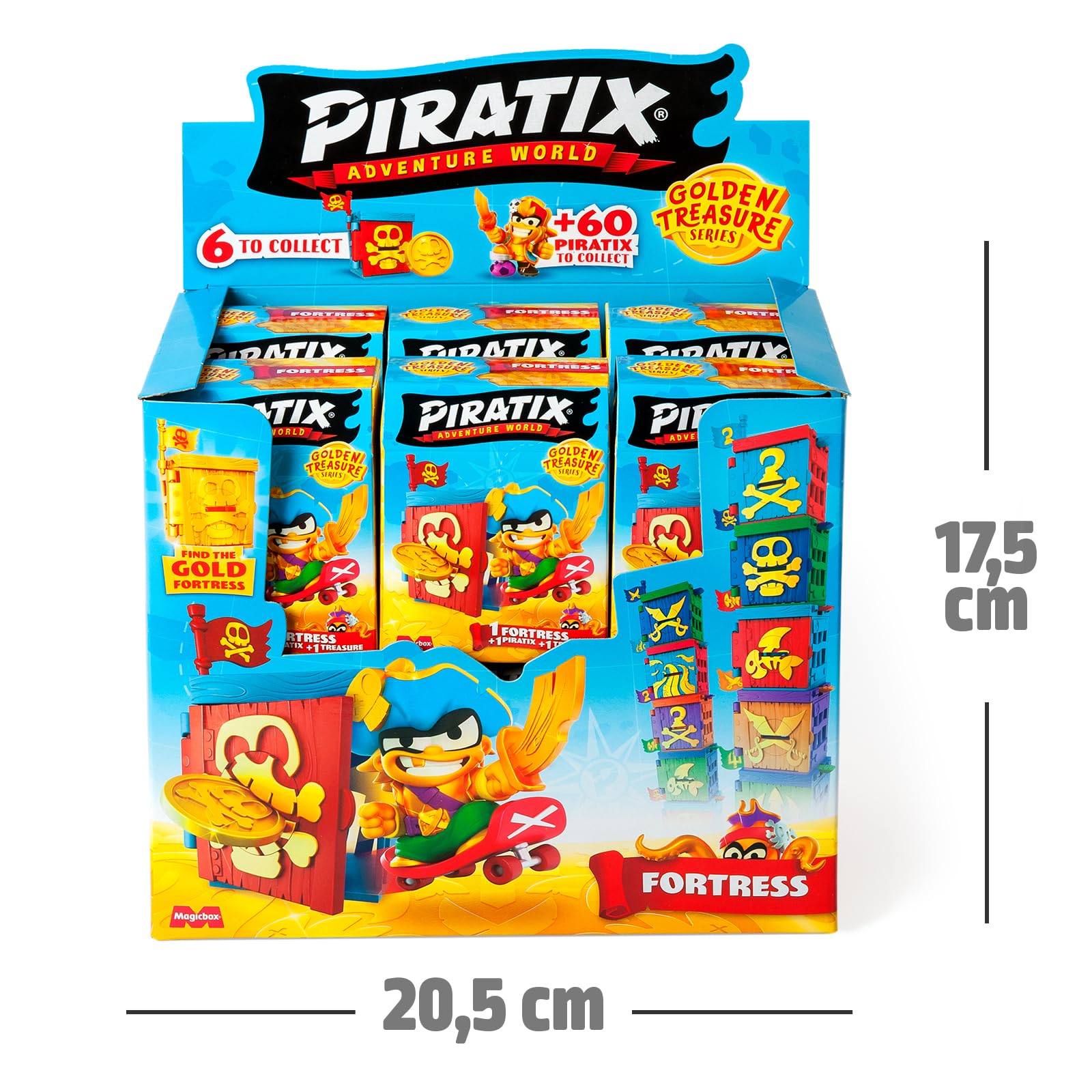 Série PIRATIX Trésor d'or - 12 Forteresse. Chaque boîte Contient 1 forteresse Surprise, 1 Piratix Surprise, 1 Accessoire, 1 Drapeau Exclusif et 1 trésor Exclusif