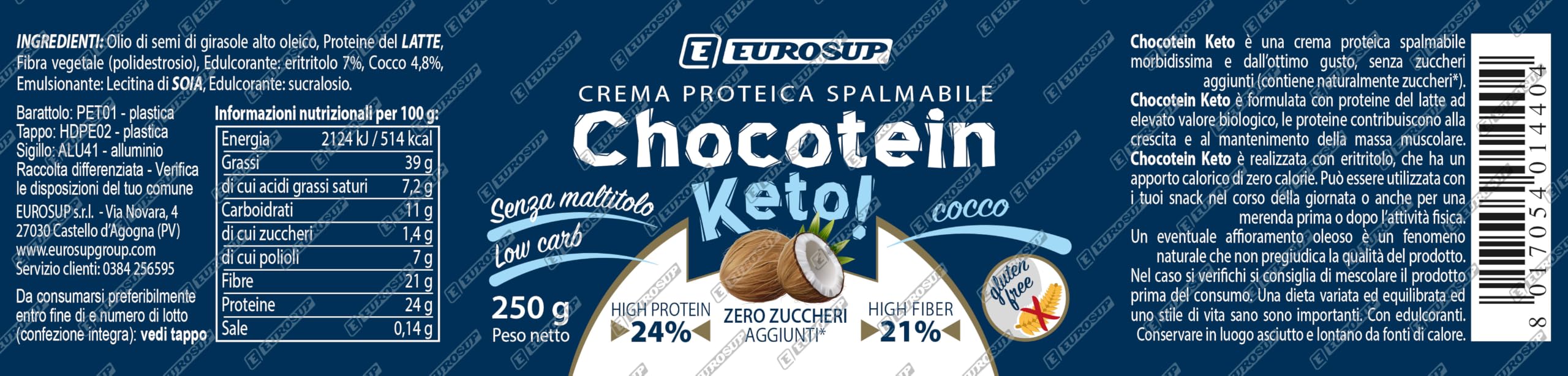 EUROSUP CHOCOTEIN KETO - 250 g - Caco-Nocciola