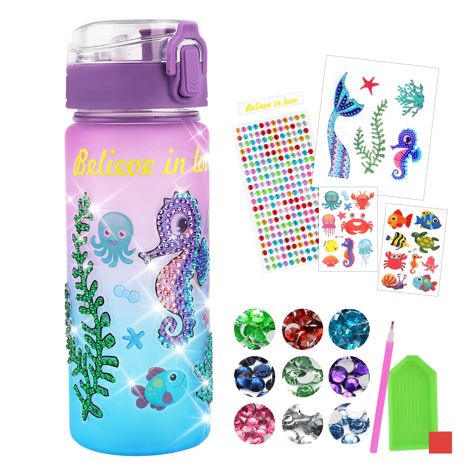 TNEDFOD Bouteille d'Eau Arts et Kits, Kit Décoration de Bouteille d'Eau pour Enfants, Bouteille Kit de Loisir Créatif Enfant pour Jeux Cadeau Fille 5 6 7 8 9 10 Ans