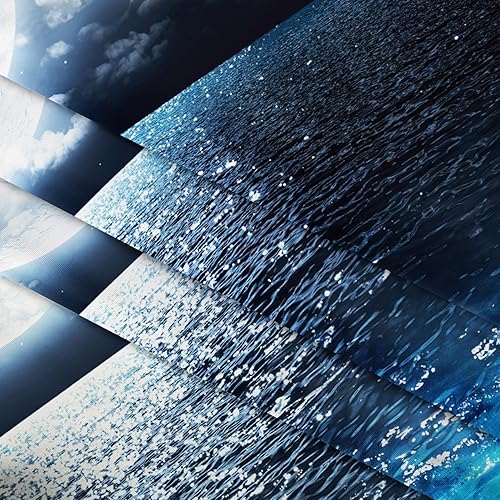 Miniatura 9 de LB Tapiz de cielo nocturno y océano, tapiz de luna llena sobre el agua, tapiz para colgar en la pared, tapiz de fantasía mágica de acuarela 3D, arte