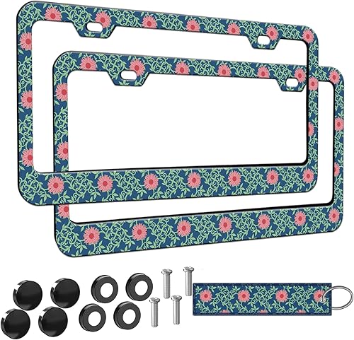 Miniatura 19 de 2 piezas Marco de matrícula azul con diseño de bosque montañoso para mujeres, marcos de etiqueta decorativa de coche azul montañoso para chicas,