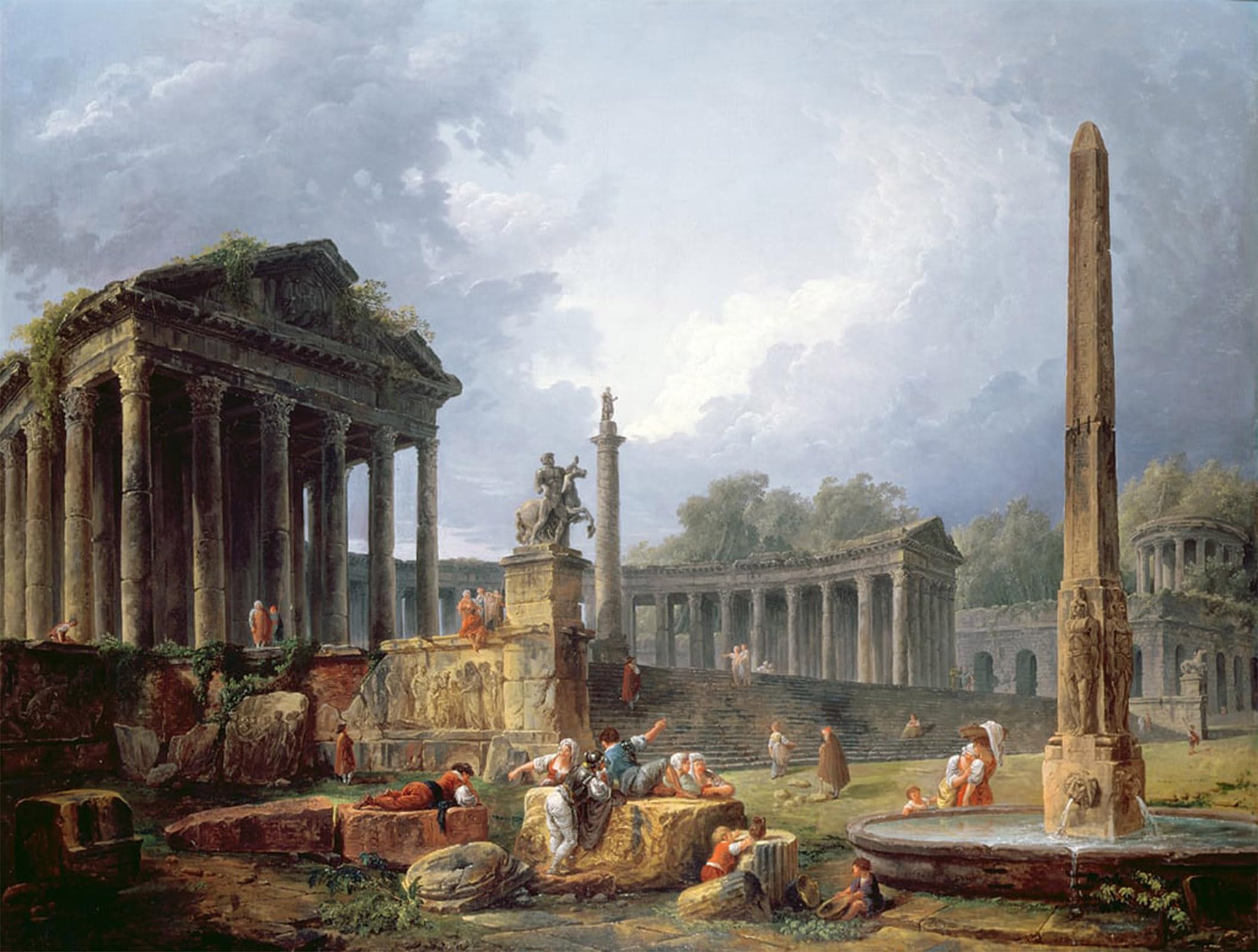 ARTXLXXBN Famous Painting Art Wall Decor Abstract Art Picture Architectural Capriiccio with Obelisk by Hubert Robert Animal Pictures for Home Decor 60x90cm