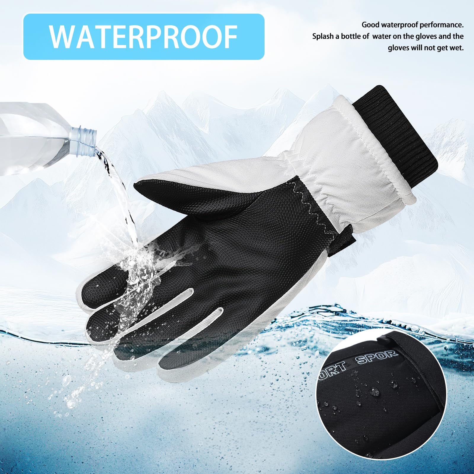 Andiker Skihandschuhe für Herren, Winddichte, wasserdichte Warme Handschuhe mit Reißverschlusstasche, Anti-Verlust, Touchscreen Winterhandschuhe 