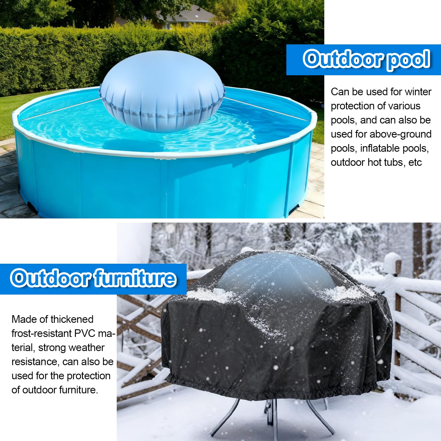 2 Poolkissen Winter 1.2×1.2 m Luftkissen Pool Verdickte PVC Pool Kissen Winter 1 Eckige und 1 Poolkissen Rund 360 EIS und Schneefest für Aufstell-Pool Whirlpool Outdoor Winterfest usw Hell/Hochblau