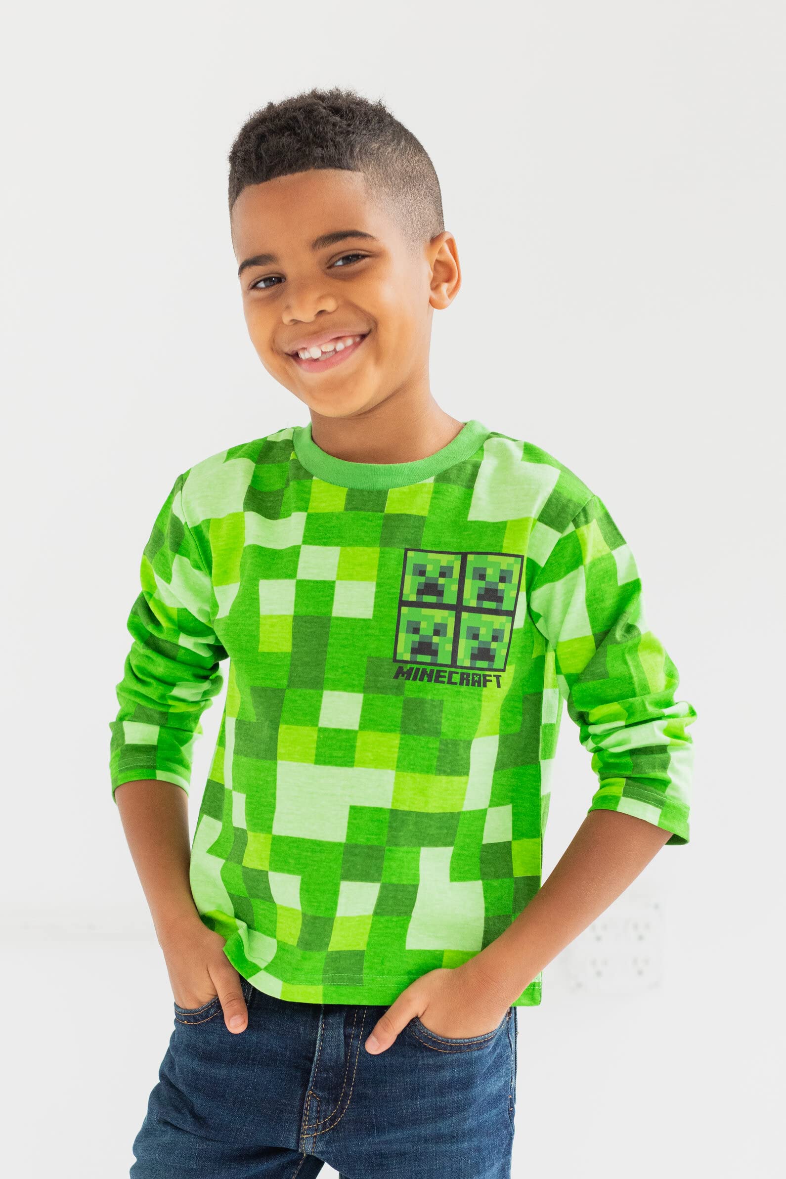 Minecraft 2er-Pack Langarm-T-Shirts für kleine Kinder bis große Kinder, Größen (4–18–20)