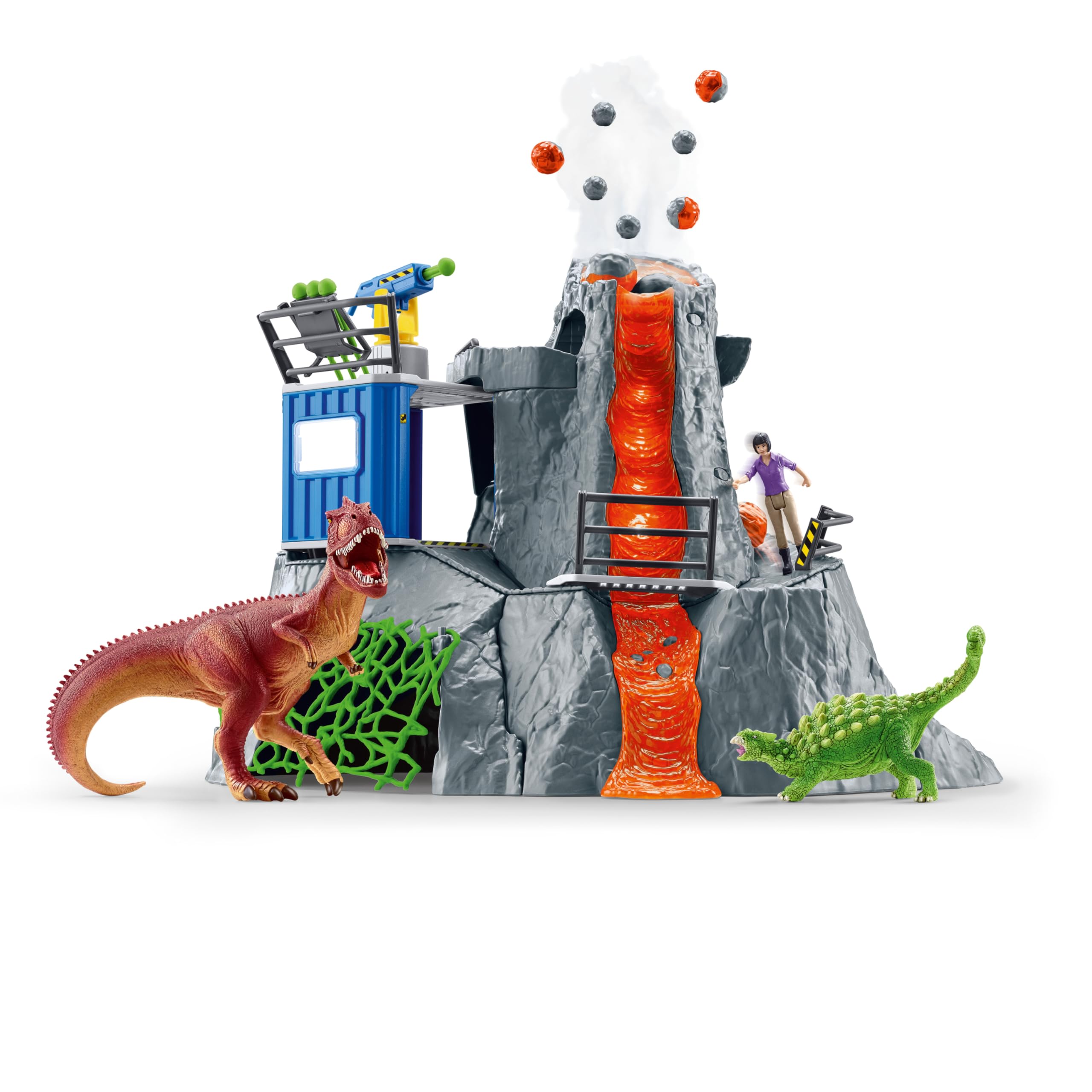 schleich DINOSAURS | Große Vulkan Expedition 42564 | Set inkl. Vulkan mit Ausbruchsfunktion, Yuki, 2 Dino Figuren | tolles Geschenk für Mädchen und Jungen | Dinosaurier Spielzeug ab 3 Jahre | 60 Teile