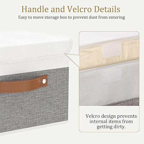 Miniatura 5 de OUTBROS Cajas de almacenamiento plegables con tapas, organizador grande de tela de lino, organizadores de armario para almacenamiento de ropa,