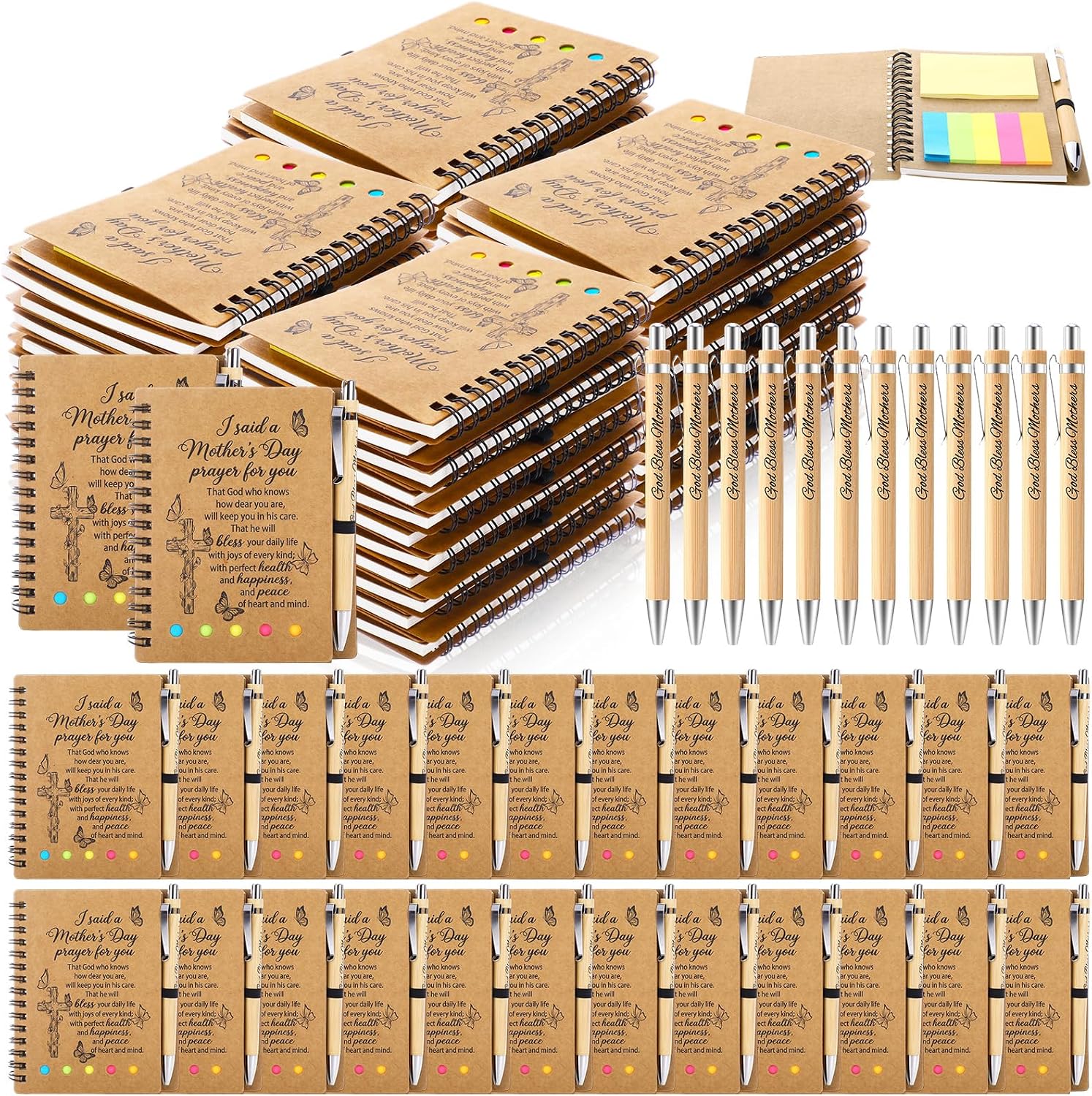 96 Pcs/48 Set Mother's Day Church Gifts Bulk Include Christian Spiral Notebooks and Bible Ballpoint Pen Mothers Day Christian Gifts for Mom Women Church Members Families