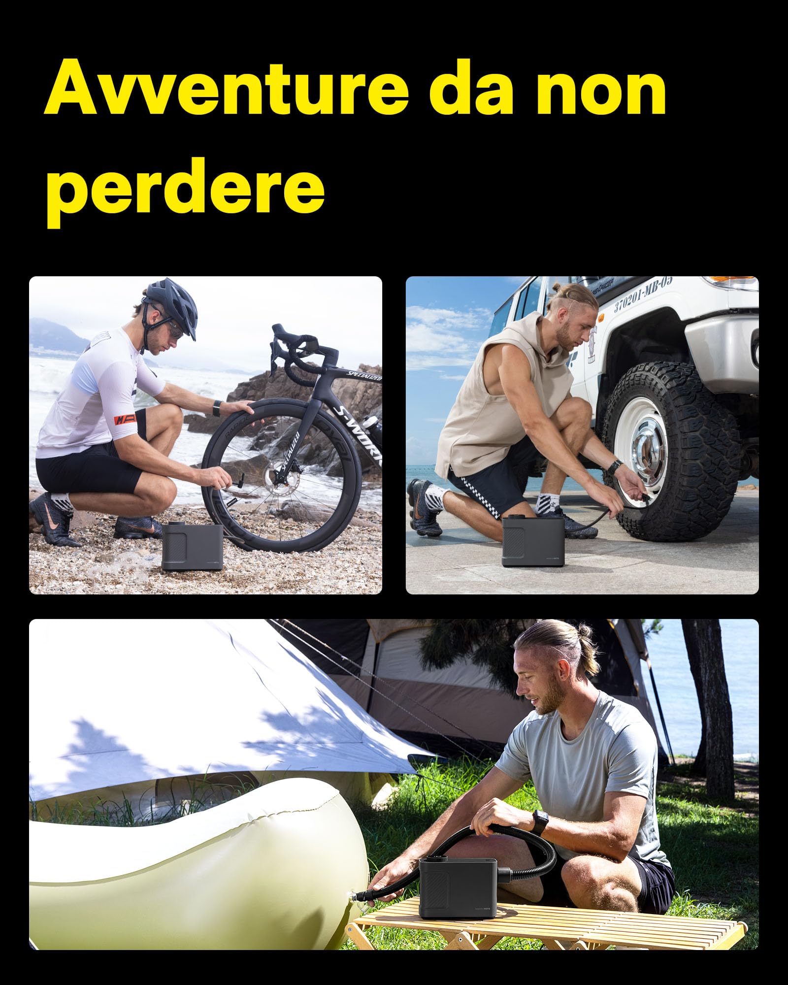 HOTO Compressore Aria Portatile Master, Compressore Portatile Senza Fili Per Auto e Bici, Pompa Elettrica Alimentazione Per Gonfiabili Da Piscina, Materassini Ad Aria, Kayak, Tende, Paddle Board e SUP