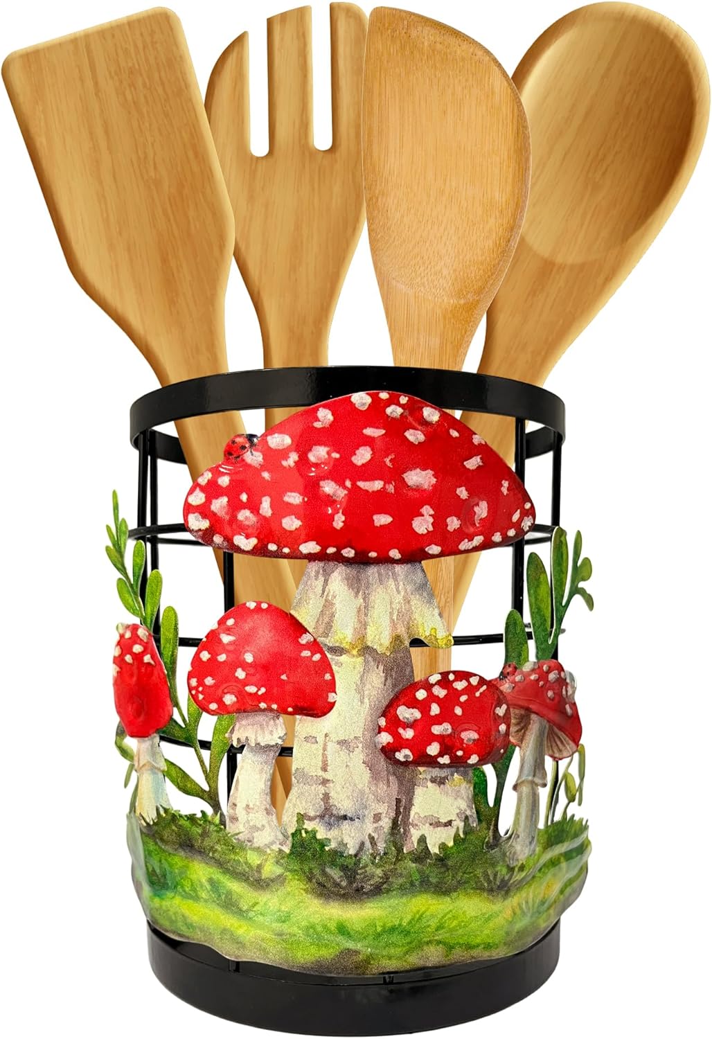 Taesun Mushroom Utensil Holder, Mushroom Kitchen Decor Utensil Organizer for Countertop, Farmhouse Metal Cooking Tools Kitchen Counter Decor Gifts Utensil Caddy