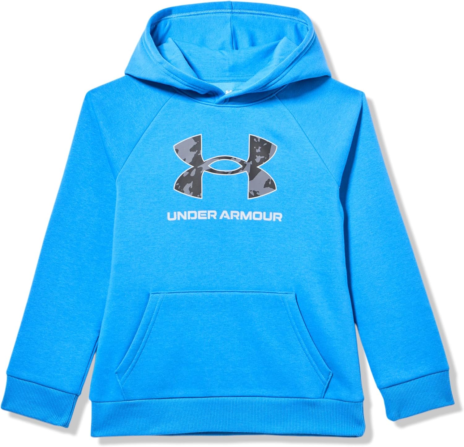 Under Armour Boys' Rival Fleece Big Logo Print Fill Hoodie, (402) Blue Atlantis / / White, Medium