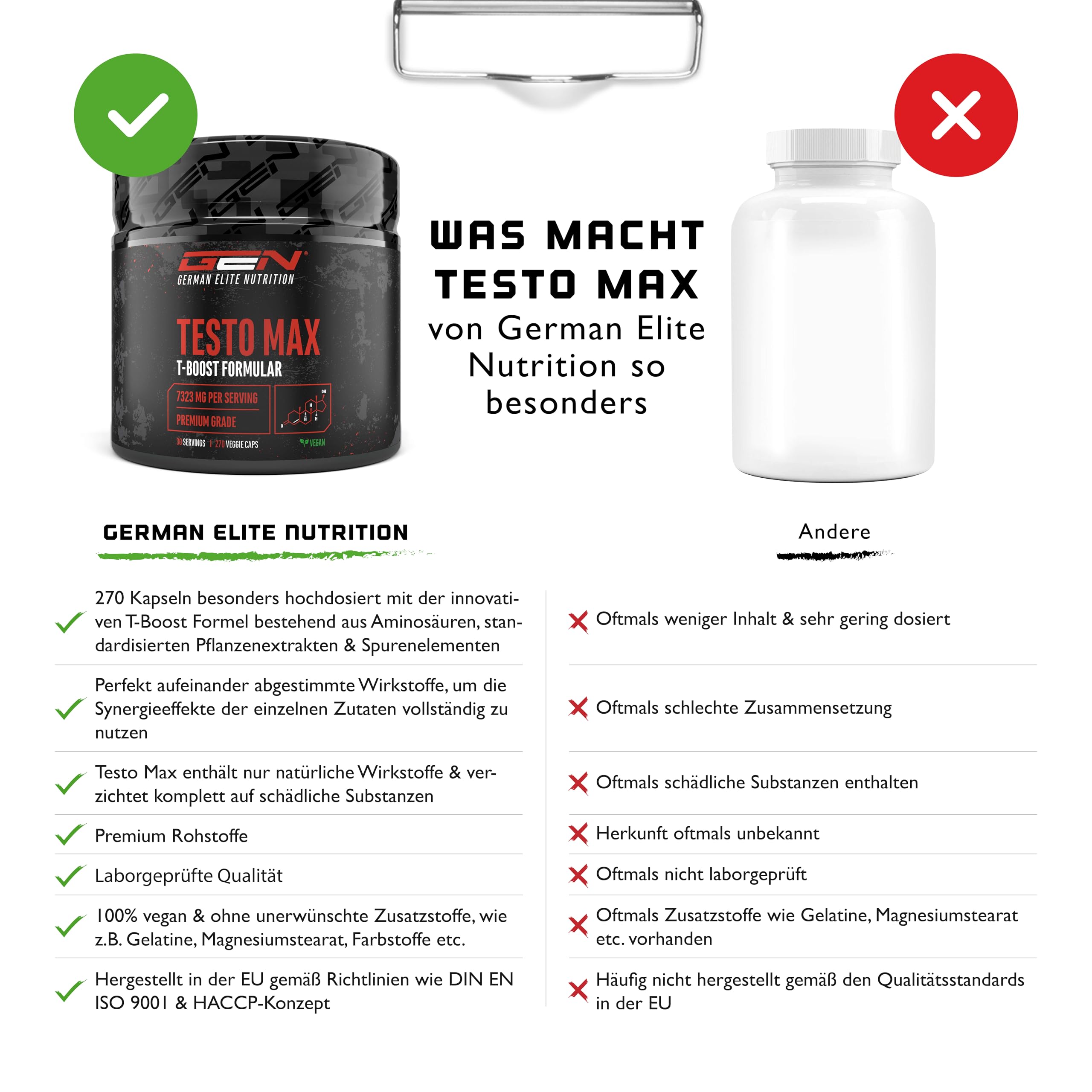 Testo MAX - 270 cápsulas - Extra fuerte: Altamente dosificado con 7320 mg por porción diaria - Con aminoácidos, extractos de plantas Tribulus y Maca, Boron, ácido D-Aspártico - Vegano