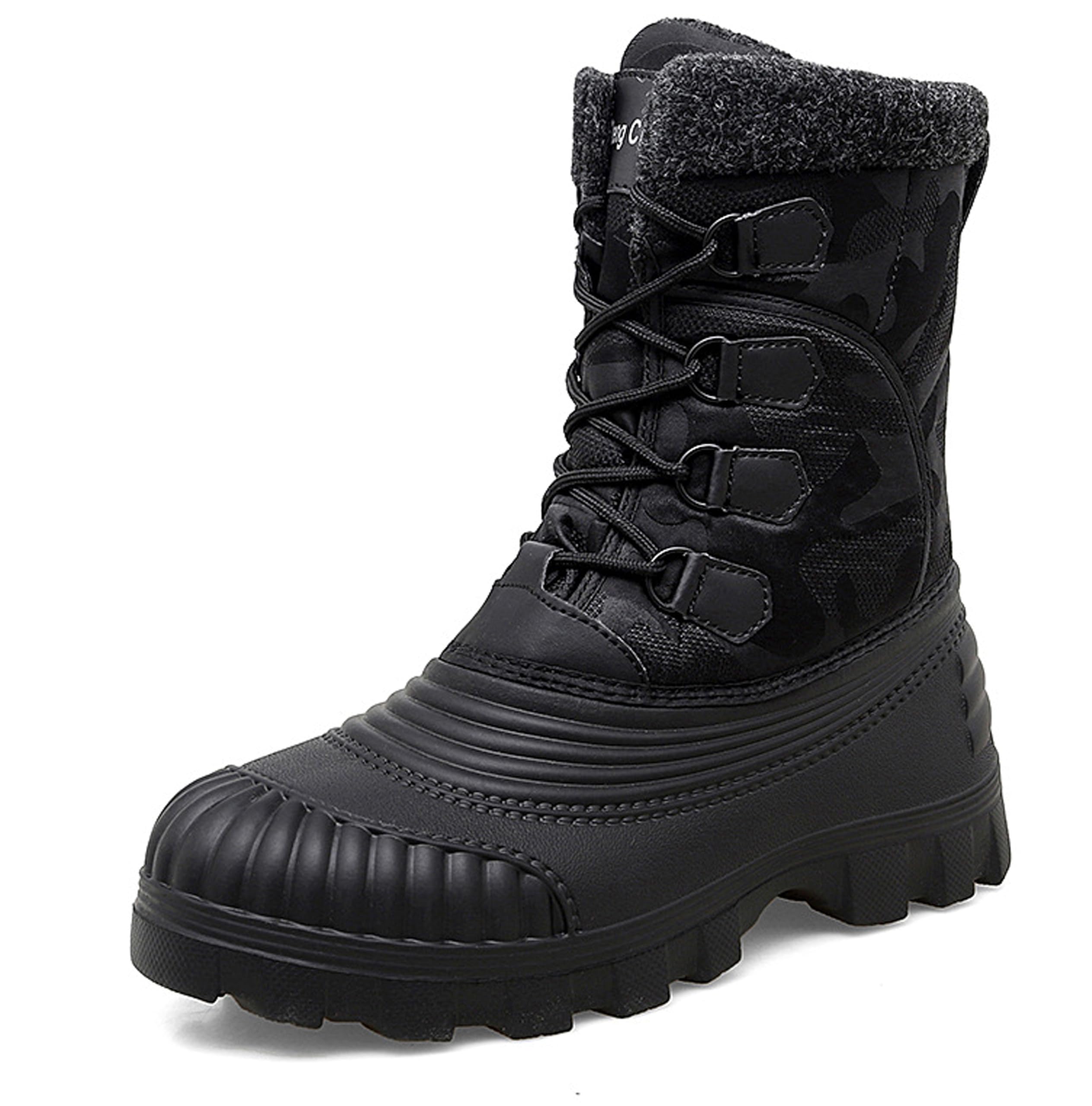 Pangolin Stivali da Neve Invernali Unisex Neri, Doposci Imbottiti con Fodera Calda, Scarponcini Antiscivolo con Suola Carrarmato, Stivaletti Outdoor per Neve, Freddo, Città e Montagna