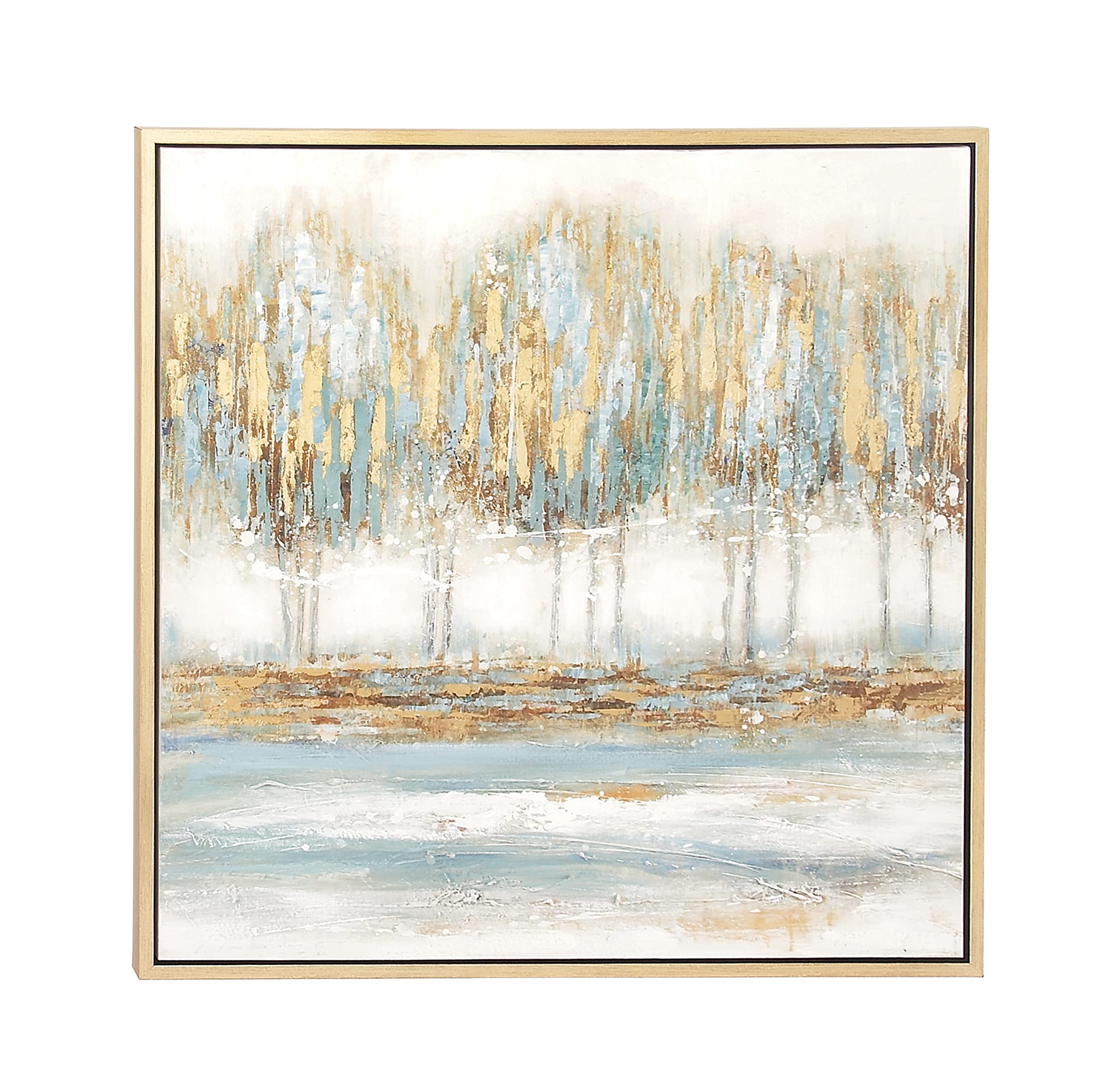 Deco 79 Canvas Tree Framed Wall Art with Gold Frame, 39" x 1" x 39", Blue