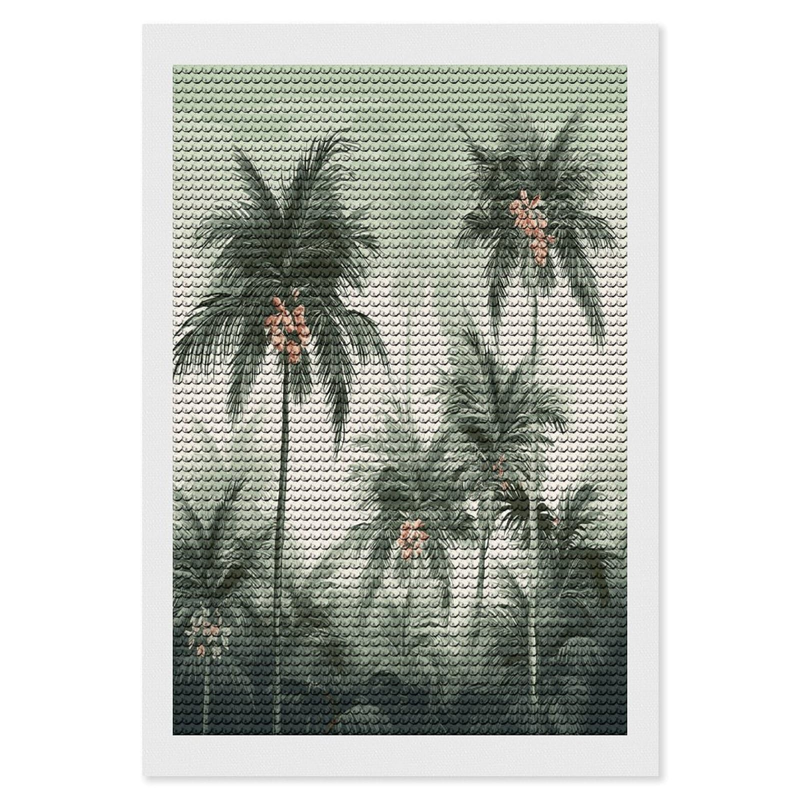 FekiLoot Tropical Palm Trees Paint by Numbers Kit for Adults Beginner DIY Diamond Dots Paintings Round Full Drill Diamond Art Kits Picture Diamond Art Painting Kits for Home Decor 8"x12"