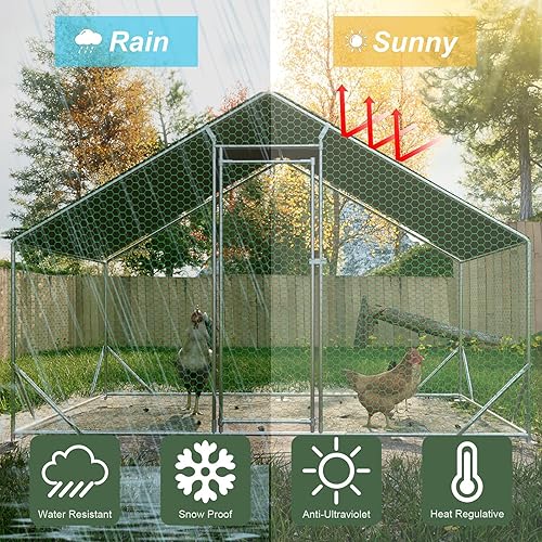 Miniatura 13 de Gallinero de metal grande mejorado de 10 x 26 x 6.6 pies con corrido para 30 pollos, corridos de pollo para patio con cubierta para resistente al