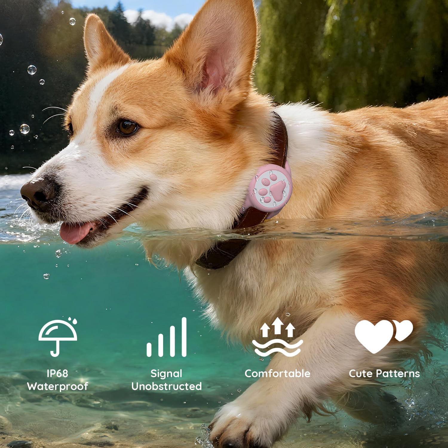 Soporte para collar de perro Airtag – Soporte impermeable IP68 para collar de perro, funda de silicona ligera y suave, ajuste ajustable para collares de mascotas de todos los anchos (rosa, 1