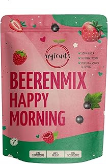 myfruits Beerenmix „Happy Morning“ 100g – Mix aus gefriergetrockneten Himbeeren, schwarzen Johannisbeeren & Erdbeeren, 100% natürlich, ohne Zuckerzusatz, vegan & glutenfrei