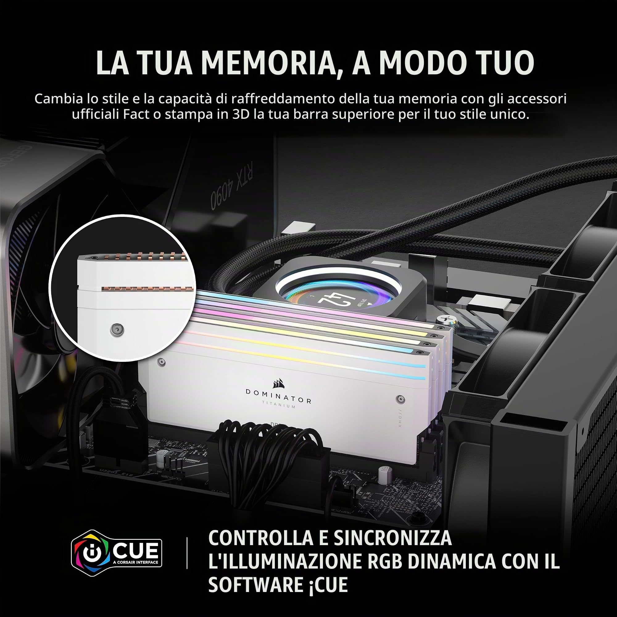 CORSAIR DOMINATOR TITANIUM RGB DDR5 RAM 96GB (2x48GB) DDR5 6600MHz CL32 Intel XMP iCUE Memoria Compatibile Per Computer - Bianco (CMP96GX5M2B6600C32W)