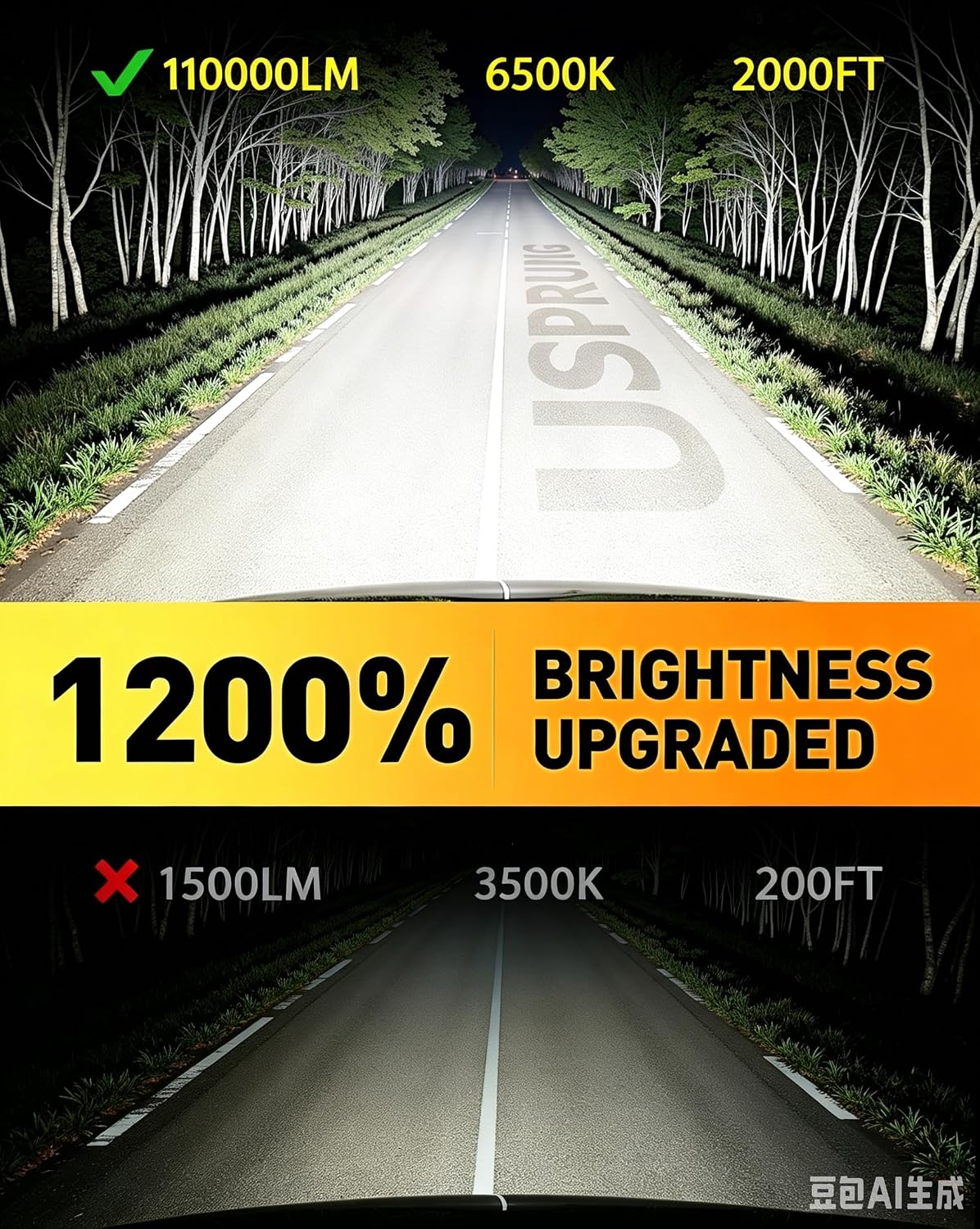 Ursprung 2026 Next-Gen H7/H7LL Light Bulbs, 130000LM 1300% Ultra Bright Output, 6500K 1:1 Compact Mini Body, Plug-In Without Extra Adapter, 10 Year+ Long, CANBus Ready, Tire Lights
