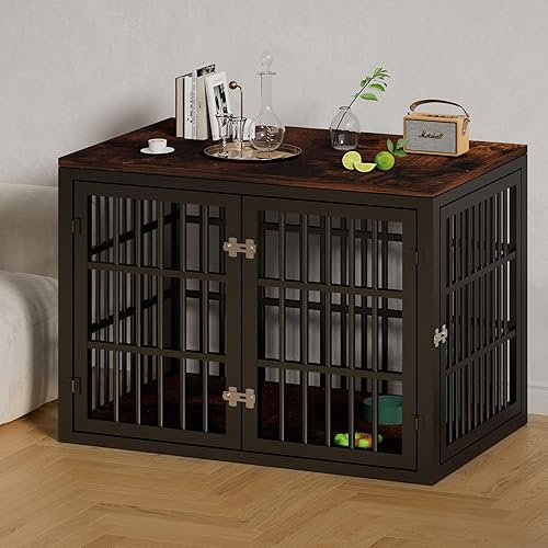 Miniatura 8 de Muebles resistentes para perros grandes y medianos, muebles de interior para perreras, caja de metal indestructible con puertas dobles, mesa