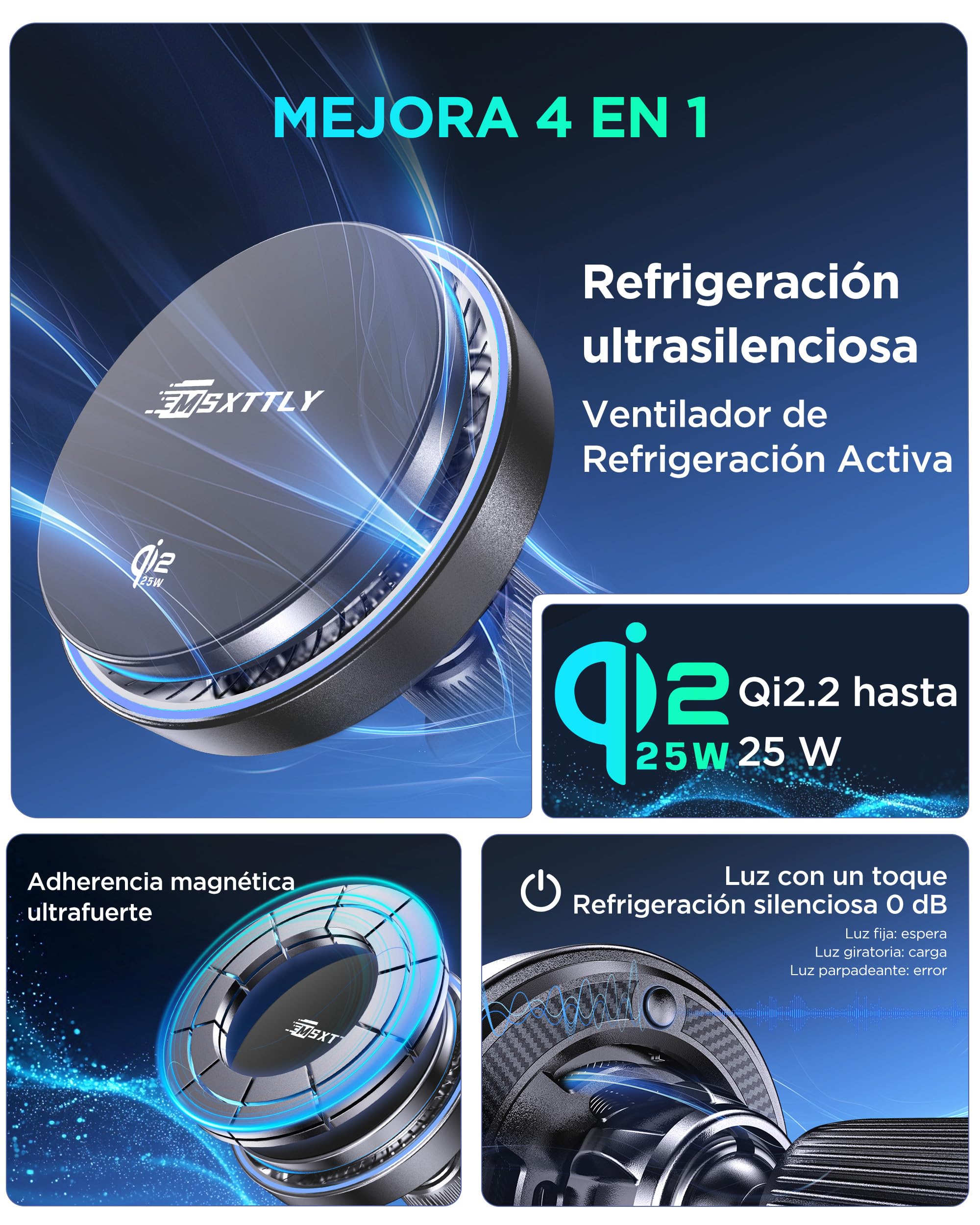 MSXTTLY Cargador Coche MagSafe Inalámbrico 25W Qi2.2 con Cargador Rápido USB-C 45W, Soporte Magnético Móvil para Coche para iPhone 17 Pro Max/17/16