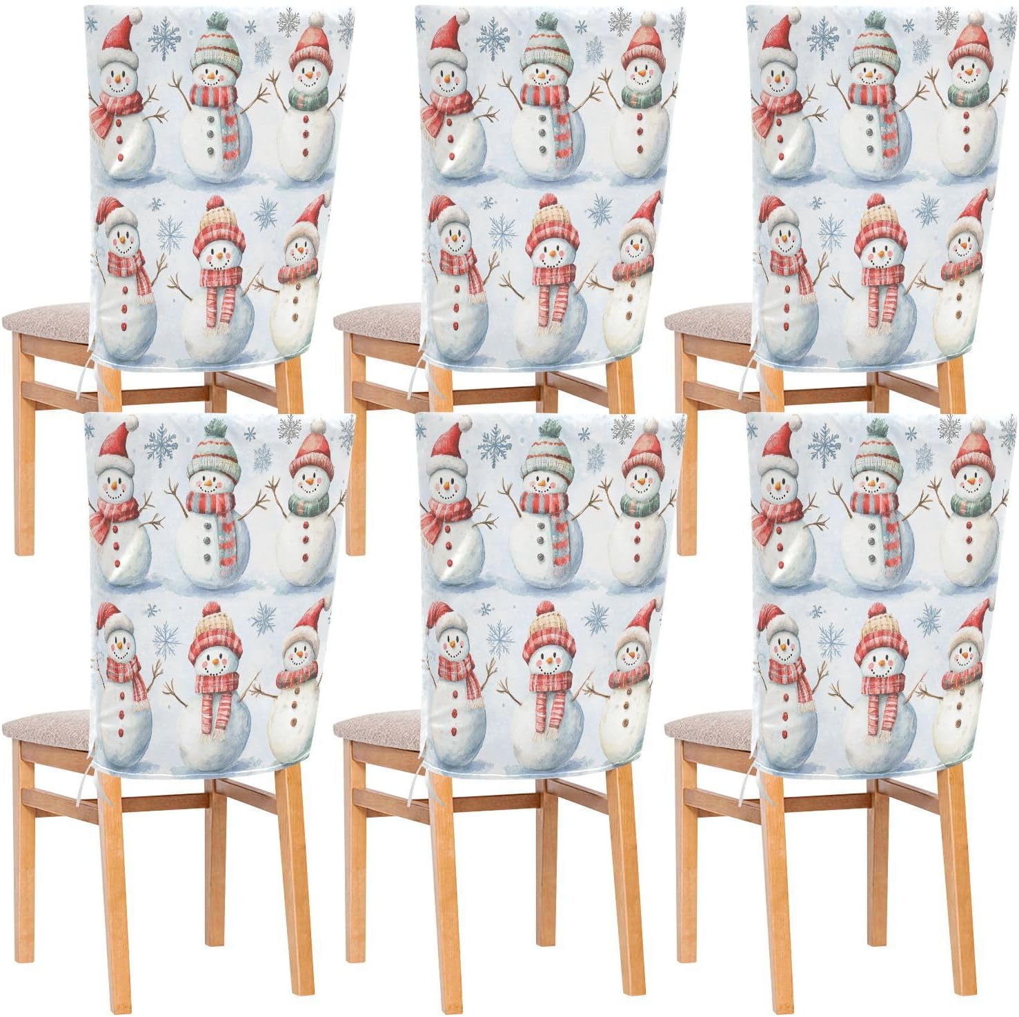 MNSRUU Christmas Snowman Chair Back Cover for Dining Room,Christmas Chair Slipcovers Set of 6, Snowman Chair Cover for Kitchen Hotel Holiday Party Decor,822