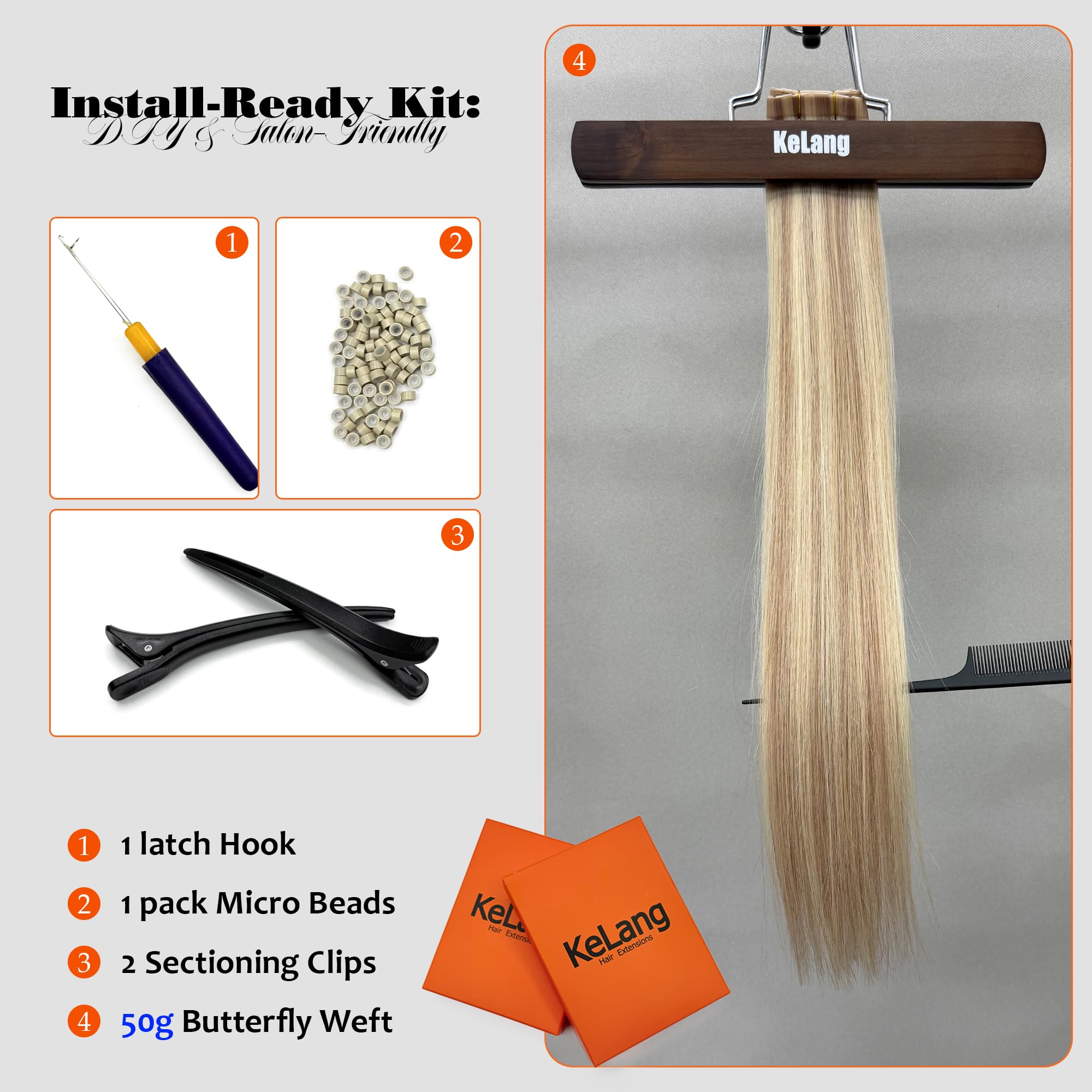 Butterfly Weft Hair Extensions Human Hair-Invisible Double Layered with Hole Hand Tied Genius Weft PU Seamless Micro Beads Real Remy Hair Blonde Highlights #16P22 50g 18 Inch