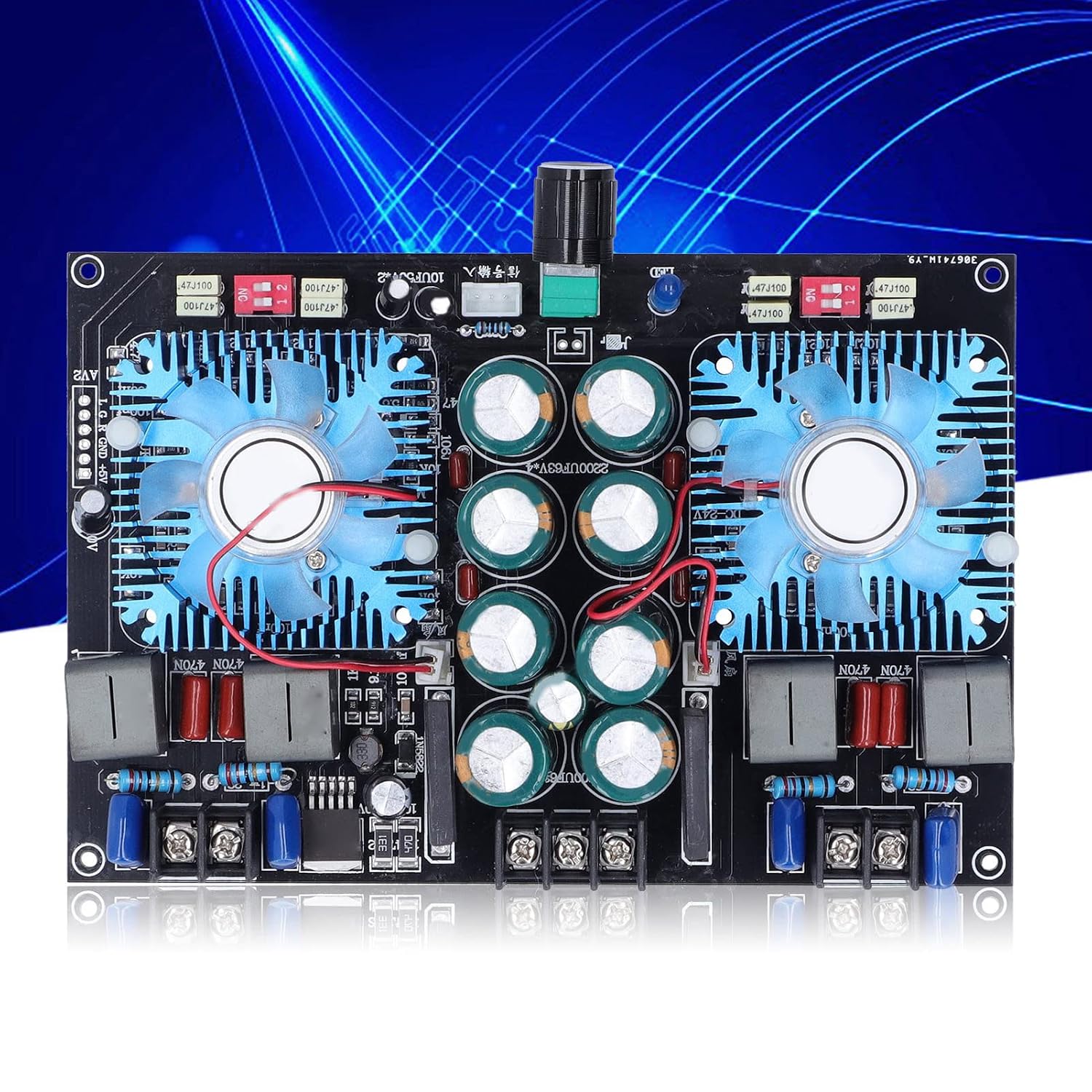 Digital Amplifier Board 2 Channel, Audio Amplifier Board Module with Cooling Fan, 2x420W Output for Home Theater and Speaker, TDA8954TH Chip with Dedicated Audio Inductor