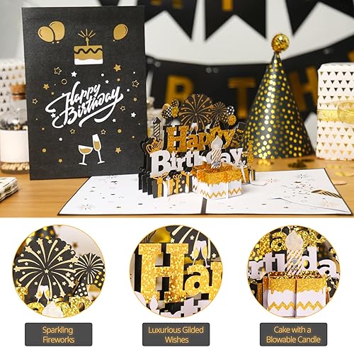 Miniatura 4 de Tarjeta de cumpleaños, tarjetas musicales de cumpleaños, reproduce la canción de feliz cumpleaños una vez abierta, la tarjeta desplegable 3D, luz de