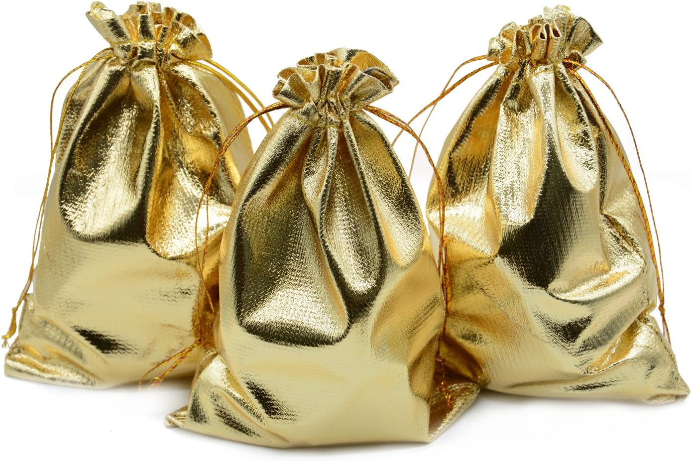 Pack of 50 3.54"x 4.72" Heavy Duty Gold Drawstring Organza Jewelry Pouches Wedding Party Christmas Favor Gift Candy Chocolate Bags (Gold, 3.54x4.72)