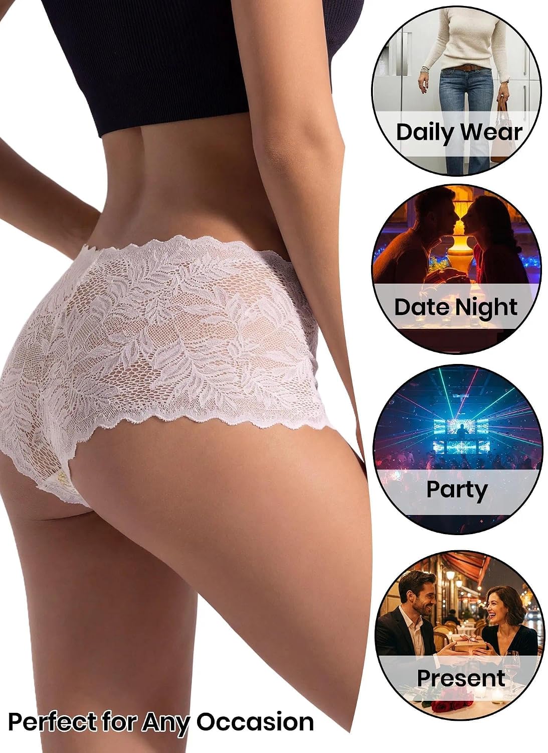 Women's Lace Boyshorts Cotton Crotch Floral Soft Panties | Lightweight Smooth Skin Friendly Fabric, Snug Fit No Irritation All Day, For Lounging Dating Daily Activities ST
