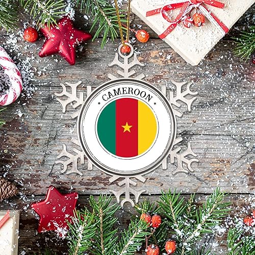 Miniatura 7 de Decoración de Navidad de Camerún adornos de copo de nieve de metal regalo patriótico de recuerdo decoración de árbol adornos de bandera nacional de