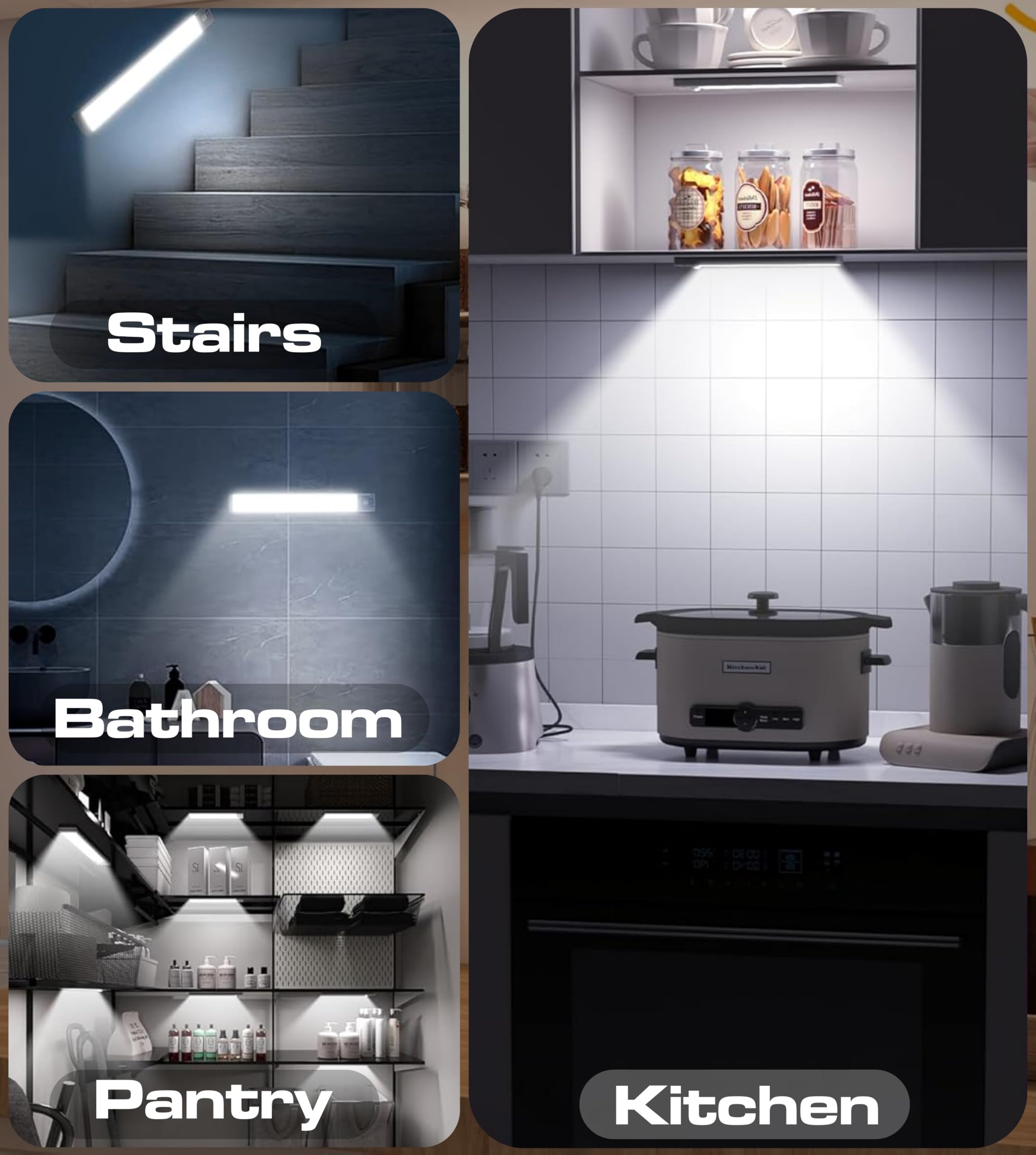 CLAR - Lampe LED Sous Meuble avec Détecteur de Mouvement, Sans Fil et Rechargeable, Éclairage Magnétique pour Cuisine et Armoire, 10 cm (Pack 5)