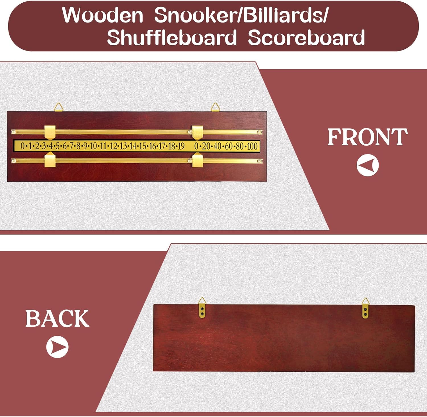 Wooden Wall-Mounted Scoreboard for Snooker,Billiards, Pool Table and Shuffleboard Games - Classic Score Keeper for Game Rooms