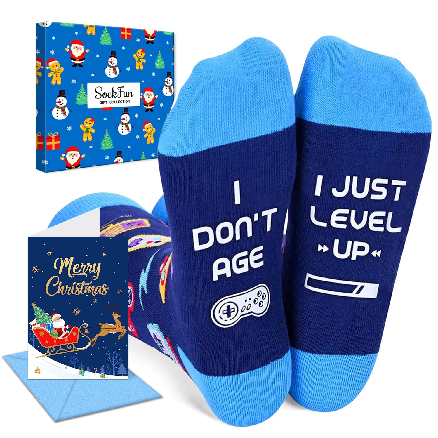 Regalos para jugadores para hombres y novios, calcetines de videojuegos para adolescentes, calcetines divertidos para juegos, rellenos de calcetines para juegos, I Just Level Up, Medium