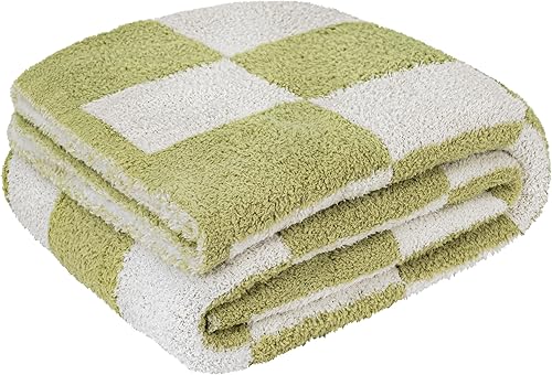 Miniatura 8 de PAVILIA Manta de felpa a cuadros para sofá, color verde salvia, súper suave, esponjosa, ligera y mullida para cama y sofá, manta tejida cálida y