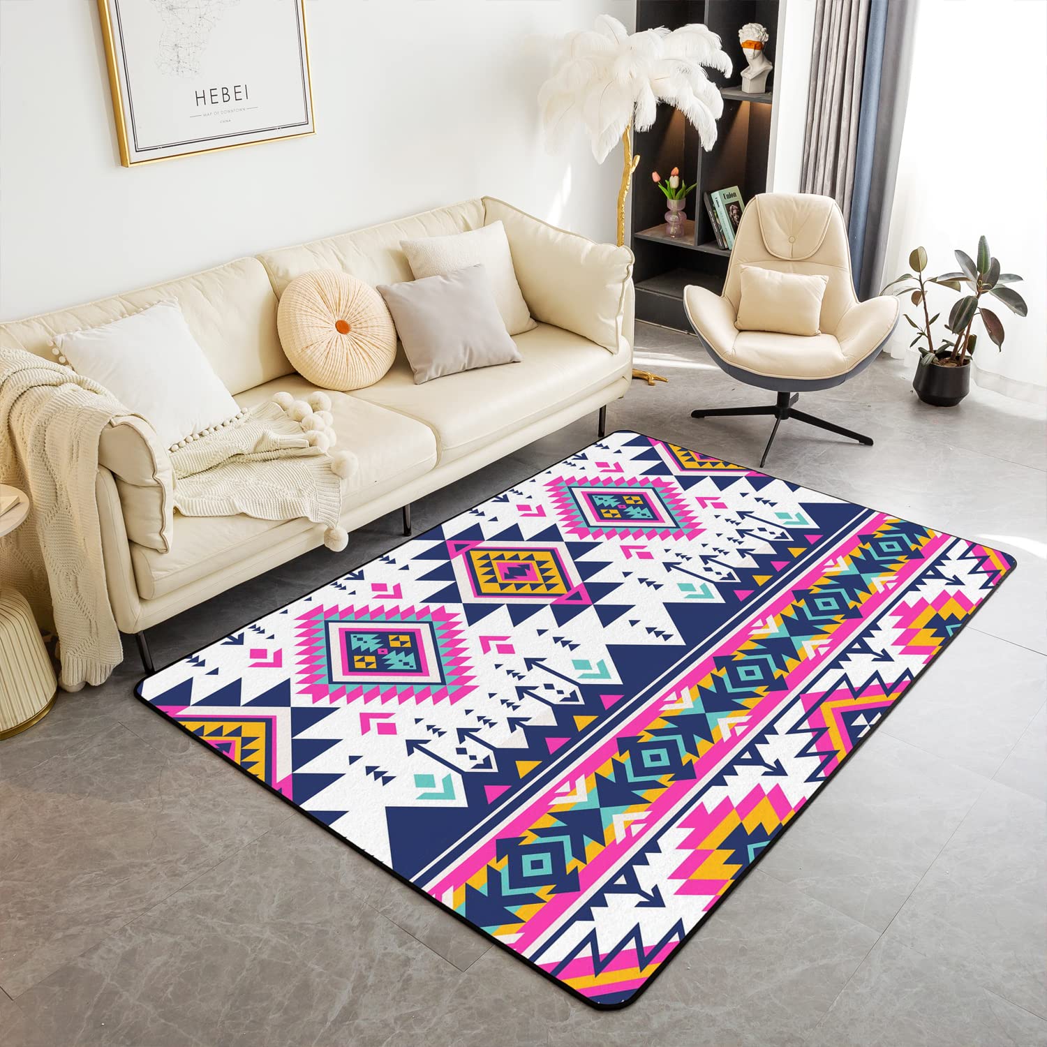 Loussiesd Boho Rugs for Living Room Bedroom Shag Carpet Rugs Decor Bohemian Arrow Abstract Soft Accent Rug for Room Living Room Bedroom Machine Washable Floor Rugs 100 * 150cm — image 1
